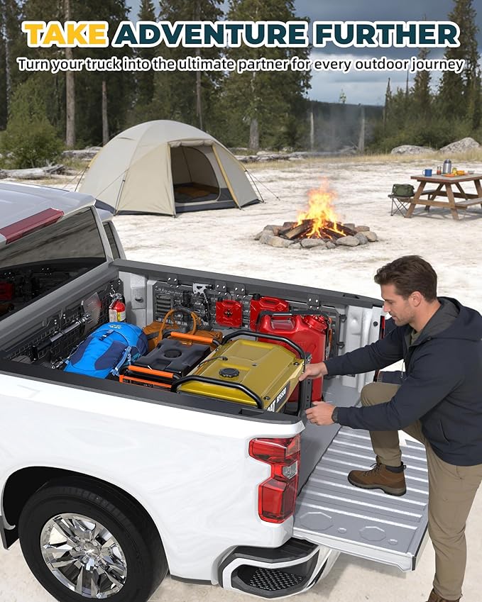 Trumgeta Aluminum Side Bed MOLLE Panel Fit for 2019–2026 Chevy Silverado 5.8FT, Easy No-Drill Install, Heavy-Duty Truck Bed Organizer Rack System for Tools Gear Accessories