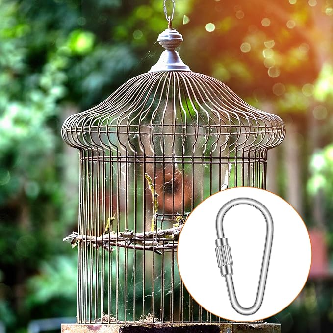 Nogeqi 15 Pcs Small Locking Carabiner, 1.4" D-Ring Key Hooks with Twist Lock Mini Locking Carabiner, Stainless Steel Carabiners with Lock for Keychain Pet Leash Parrot Bird Hanging Toys