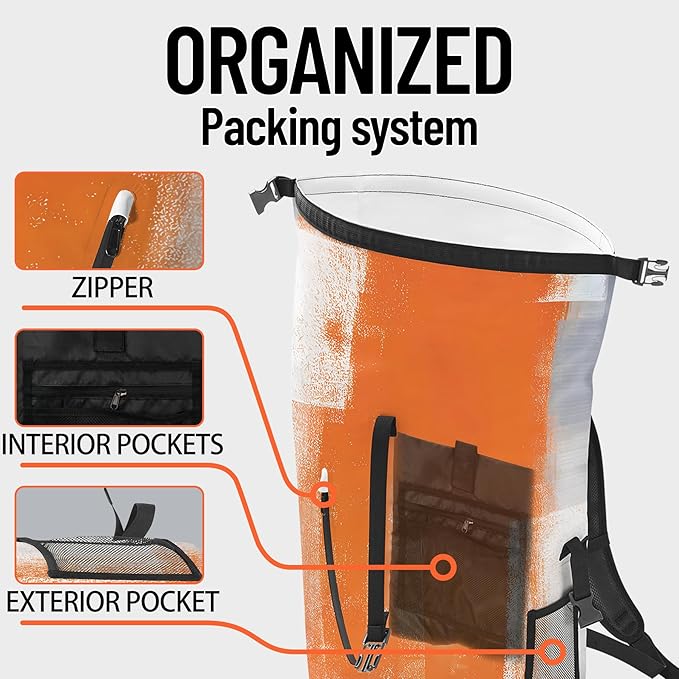 Waterproof Dry Bag Heavy Duty Marine Dry Bags for Kayaking Hiking Orange Gray Abstract Art Painting Backpack Roll-Top Closure Bag - Backpack Waterproof Phone Case 35L/55L/85L
