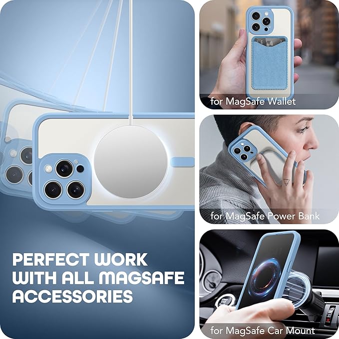 TIESZEN for iPhone 15 Pro Max Case, Compatible with MagSafe, Built-in Privacy Screen Protector and Camera Protection, Anti Spy Full Body Dustproof Shockproof Hard Phone Case 6.7", Sky Blue