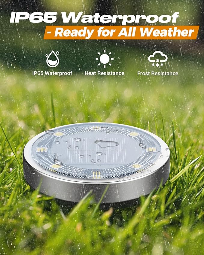 btfarm 10 Pack Solar Lights Outdoor, 8 LED Solar Ground Lights IP65 Waterproof Flat Solar Disc Light, Pathway Lights for Garden Lawn Patio Yard Path Landscape, Cool White