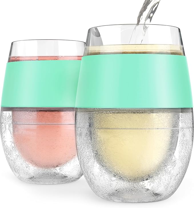 Host Wine Freeze Cup Set of 2 - Plastic Double Wall Insulated Wine Glasses with Freezing Gel, Wine Glass for Red and White Wine, 8.5 oz Mint