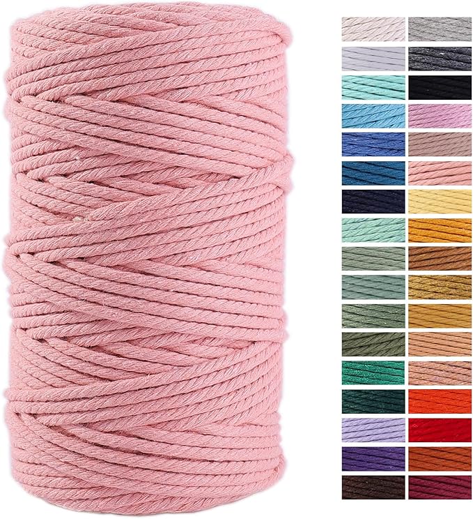Meat Pink Macrame Cord 4mm x 109Yards, Colored Cotton Rope Craft Cord for Wall Hanging, Plant Hangers, Crafts, Knitting, Decorative Projects
