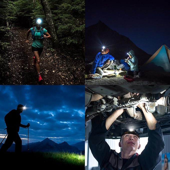 NICRON H15T Headlamp Rechargeable, 500 Lumens LED Headlamp with Red Light, IP67 Waterproof 8 Modes Head Leamps for Camping Running Fishing Adults