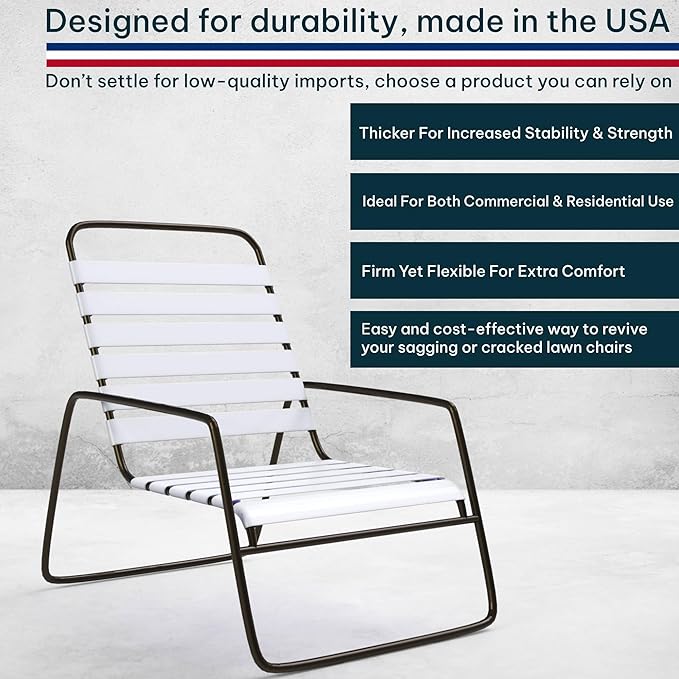 2 Inch Wide, 20ft Long Vinyl Strap - Replacement Straps for Patio Chairs - Vinyl Strapping for Patio Furniture Repair - Durable Seat Repair Kit for Lawn Chairs, Outdoor Furniture (White)
