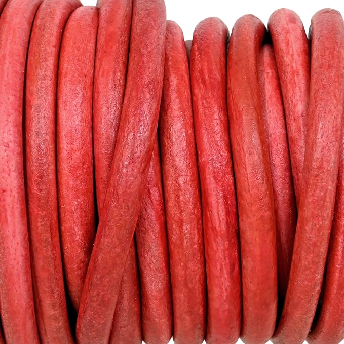 GENIQUE Real/Genuine Round Leather String Cord for Necklace, Bracelets, Jewellery, Braiding (Cyclaman Distressed, 5mm)