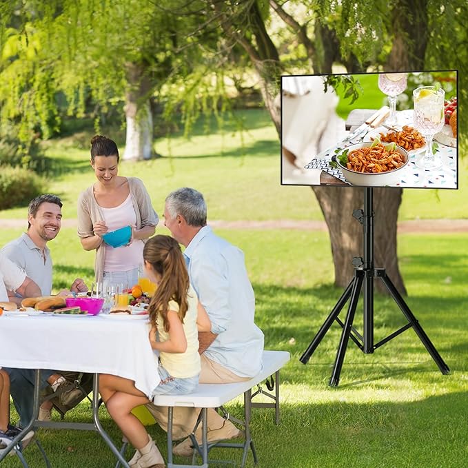 TVON TV Tripod Stand for 23-80 inch Flat Screen/Curved TVs, Portable TV Stand with ±15° Tilt and Height Adjustment Holds up to 100lbs, Floor TV Stand Display Max VESA 600x400m