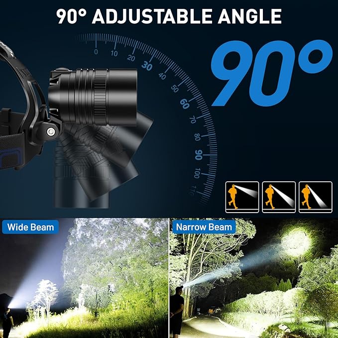 crazybrace Rechargeable Led Headlamp 2Pack, 99000 Lumen Super Bright Head Lamp with 3 Modes & 90° Adjustable, Brightest Headlamp 30H Long Runtime, Powerful Waterproof Headlamps for Adults Camping