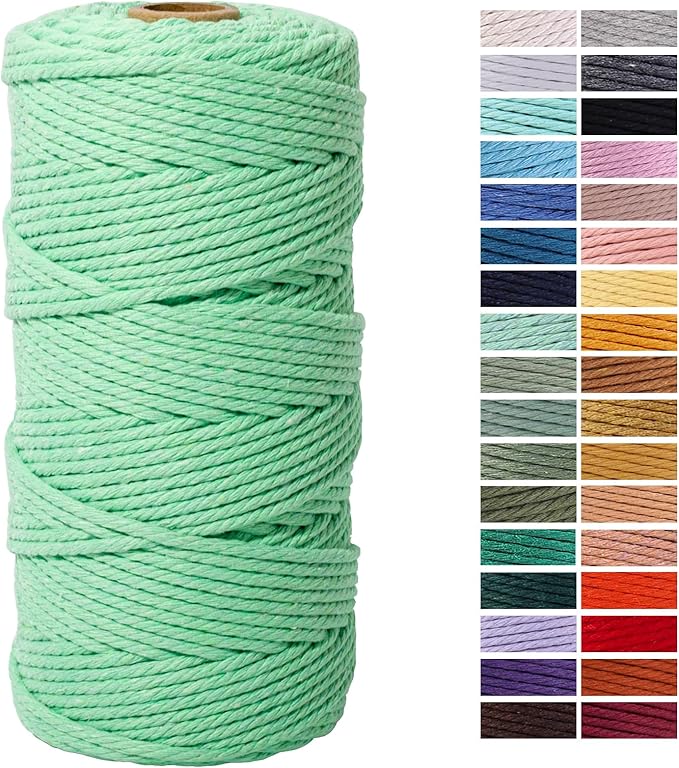 Aqua Green Macrame Cord 3mm x 109 Yards, Colored Cotton Rope Craft Cord for Wall Hanging, Plant Hangers, Crafts, Knitting, Decorative Projects