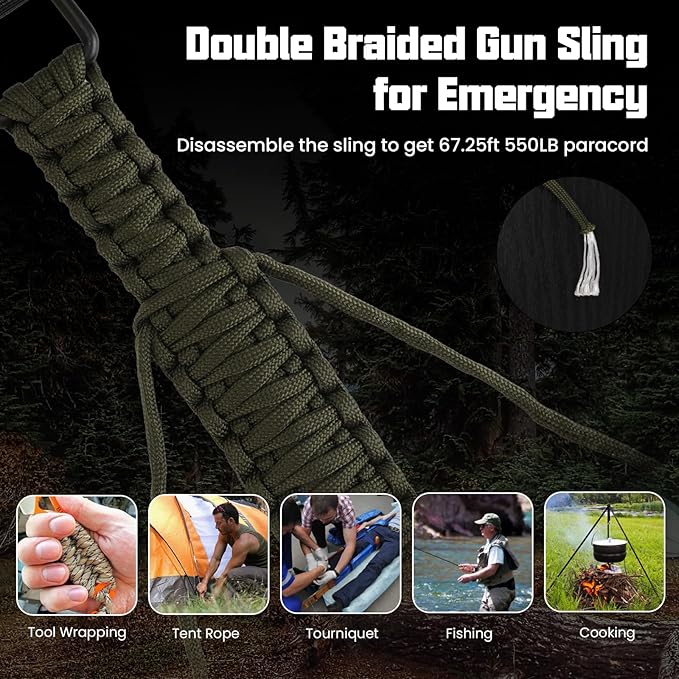 Double Braide 550LB Shotgun Sling 2 Point Paracord Rifle Sling,Non-Slip Traditional Adjustable Gun Sling for Hunting Shooting Camping