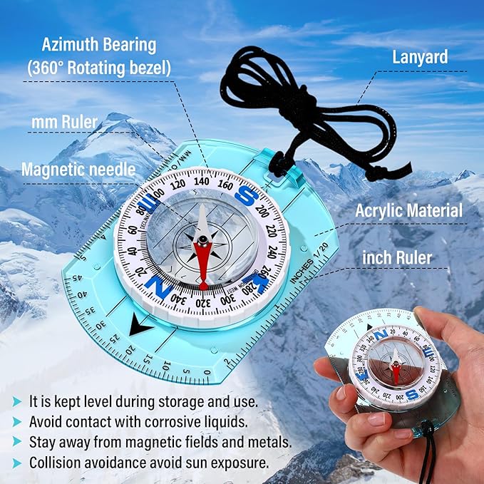 20 Pcs Acrylic Orienteering Compass Hiking Backpacking Survival Reliable Compass Advanced Scout Compasses Outdoor Gear for Map Reading Navigation Camping Survival Exploring