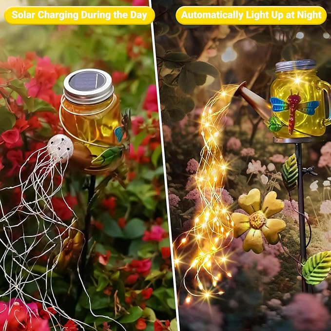 SRNPMIU Solar Watering Can Light, Yard Outdoor Decor Lights, IP65 Waterproof, Hanging Dragonfly Garden Light, Outside Garden Flower Bed Decor, Women Gift, Birthday Gifts