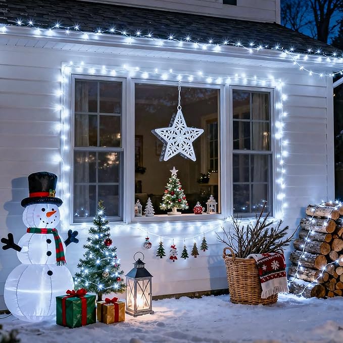 JMEXSUSS White Christmas Lights with Remote, 33ft 100 LED Battery Operated Christmas Lights, 8 Modes Outdoor Indoor String Light for Xmas Bedroom Tree Yard Porch Wedding (Pack of 2)