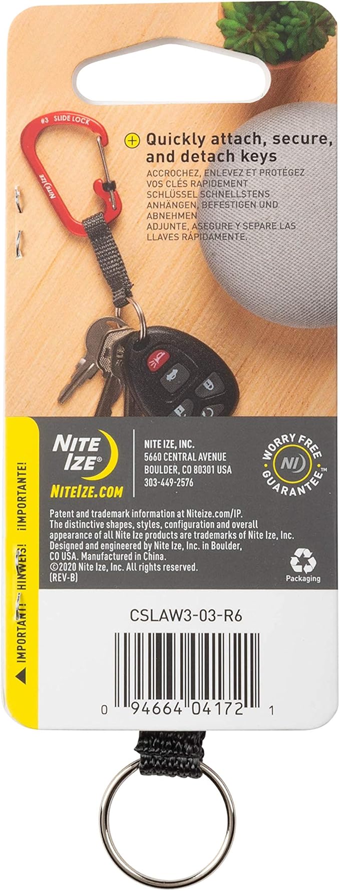 Nite Ize SlideLock Key Ring, Locking Carabiner Key Chain with Webbing, Orange
