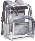Vorspack Clear Backpack Heavy Duty PVC Transparent Backpack with Reinforced Strap Stitches & Large Capacity for College Workplace Security - Grey