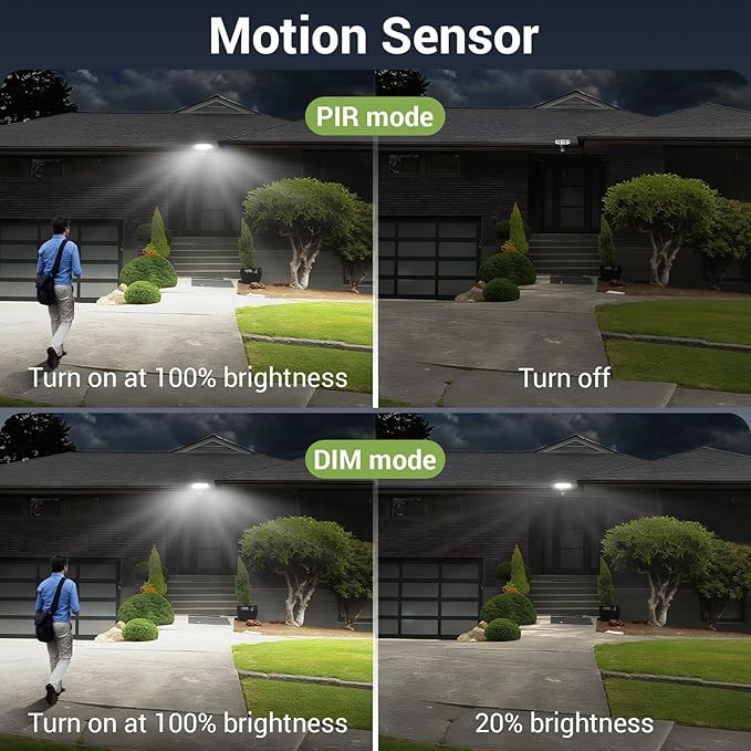 NOVOSTELLA Security Lights Motion Sensor, 1Pack LED Flood Lights Outdoor with Remote, Dusk to Dawn 45W 5000lm 5000K, 3 Heads Wired Wall Adjustable Floodlights, IP65 Waterproof for Garage Yard House
