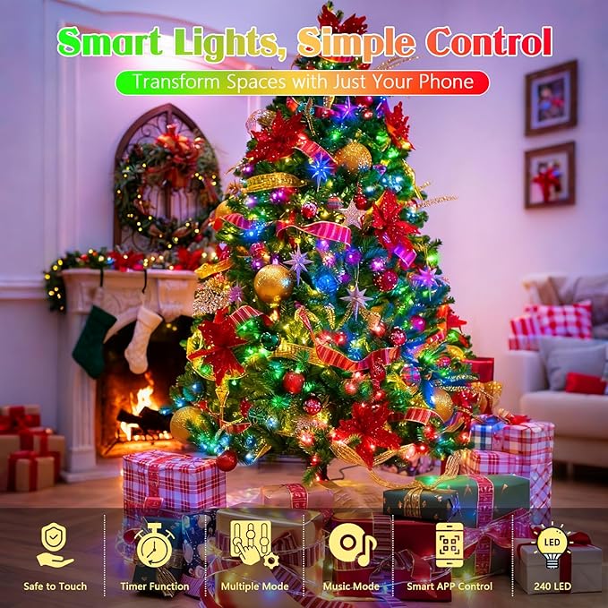 2025 New 88FT 240LED Smart Color Changing Easter String Lights Outdoor App Control RGB LED String Lights with Remote & Timer, Waterproof Twinkle Easter Tree Lights Indoor for Holiday Xmas Decor