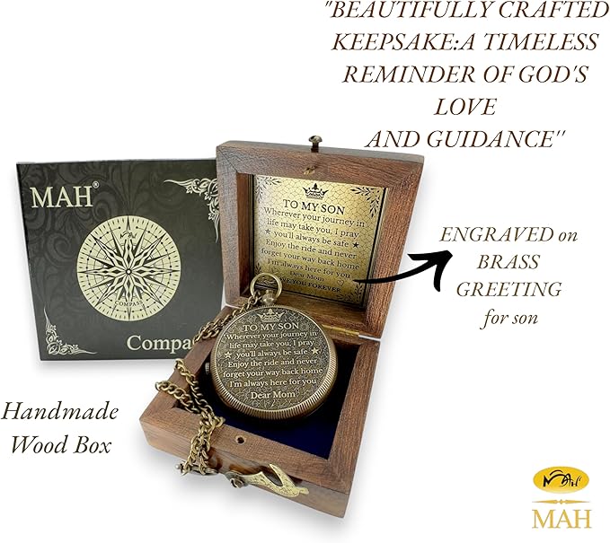 Brass Compass Gift to My Son Never Forget I Love You, Sentimental Keepsake from Mom Dad Grandparents, Inspirational Guidance Compass Gift for Son Graduation Birthday Baptism Confirmation Gift Idea