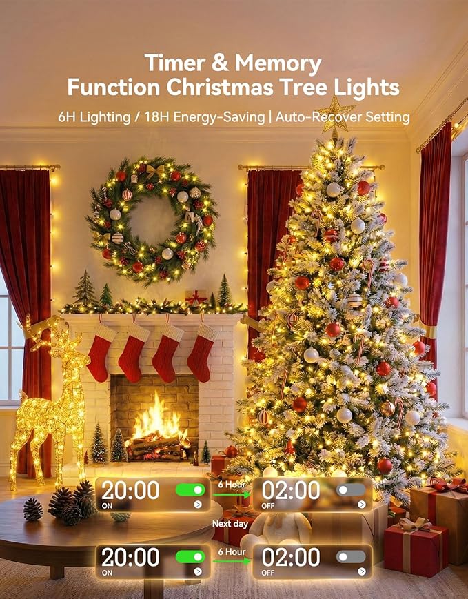 LitHome 164FT 500 LED String Lights Outdoor Indoor, 8 Modes Waterproof Christmas String Lights with Timer & Memory Function, Outdoor Christmas Lights Green Wire for Xmas Tree Party Garden, Warm White
