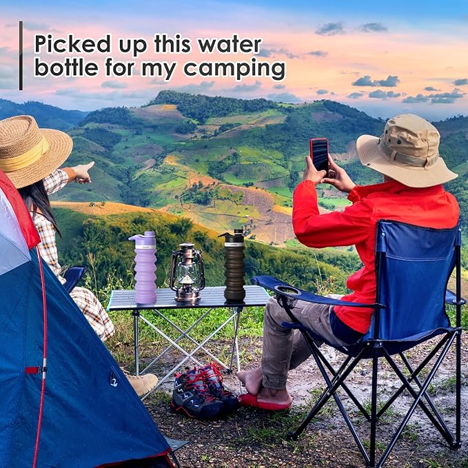 ONTA Collapsible BPA Free Silicone Water Bottle, 20oz - Portable, Leakproof, Easy Clean, Shatter Resistant, Travel Friendly