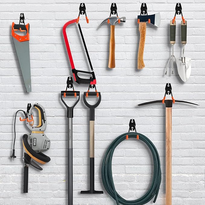 KURUI Heavy Duty Wall Hook for Hanging, 2 Pack Garage Tool Organizer Wall Mount, Metal Garage Storage Hooks for Ladder,Extension,Garden Tool, Small Utility Hook, Hose Holder for Outdoor and Indoors