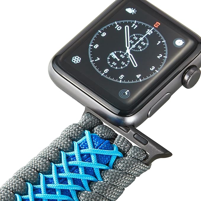 Savior Survival Gear Paracord Watch Band,Compatible with Apple Watch Band 49mm 46mm 45mm 44mm 42mm,iWatch Band Series Ultra 10 9 8 7 6 5 4 3 2 1 SE,Adjustable strap for men (Blue-Gray-Sky Blue,Large)