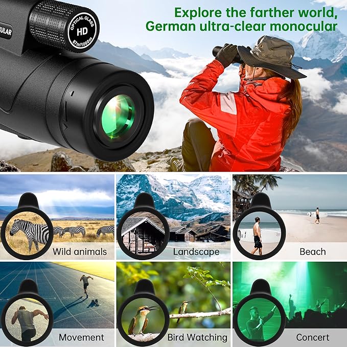 Asacam® 2025 Update - 80x100 Monocular Telescope High Powered for Smartphone HD Monoculars for Adults with Adapter/Tripod for Bird Watching Hiking Hunting Camping Traveling Outdoor Wildlife