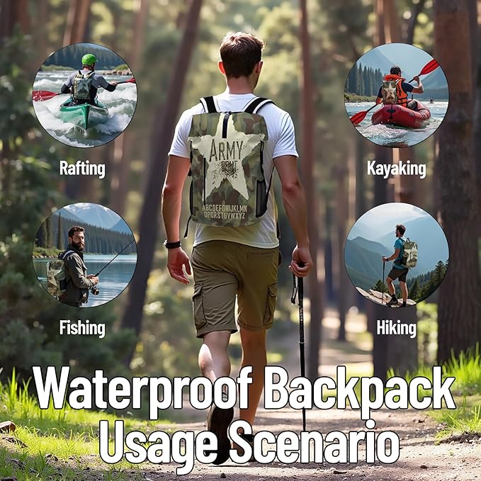 Waterproof Dry Bag Heavy Duty Marine Dry Bags for Kayaking Hiking Camouflage Green Backpack Roll-Top Closure Bag - Backpack Waterproof Phone Case 35L/55L/85L