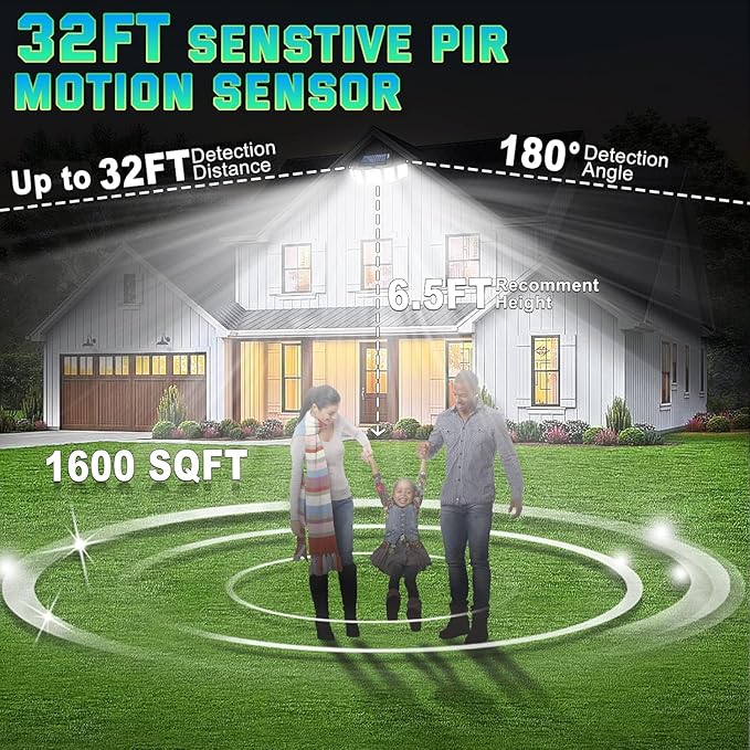 Solar Lights Outdoor Waterproof Motion Sensor - 416 LEDs 3000 Lumens Super Bright 3 Brightness 3 Modes 2400mAh 360° Illumination 32ft Solar Flood Security Light for Outside (‎With Remote Control, 2)