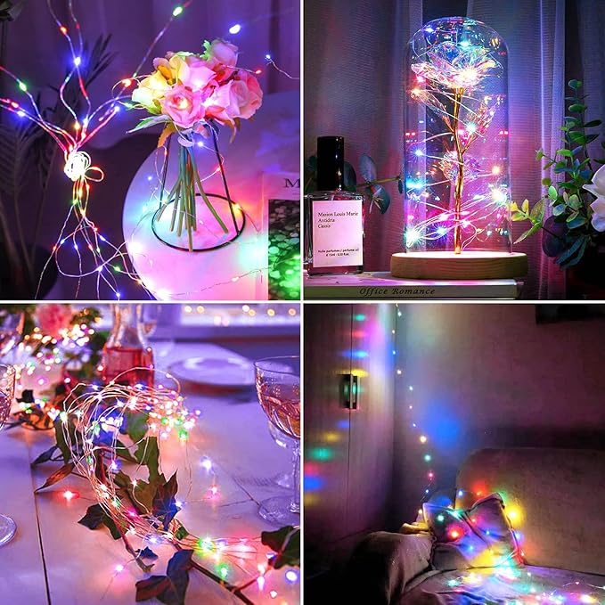 JMEXSUSS 4 Pack 100 LED Solar Christmas Lights, 33ft Solar String Lights Outdoor Waterproof, 8 Modes Multicolor Solar Fairy Lights for Garden Yard Tree Christmas Decorations