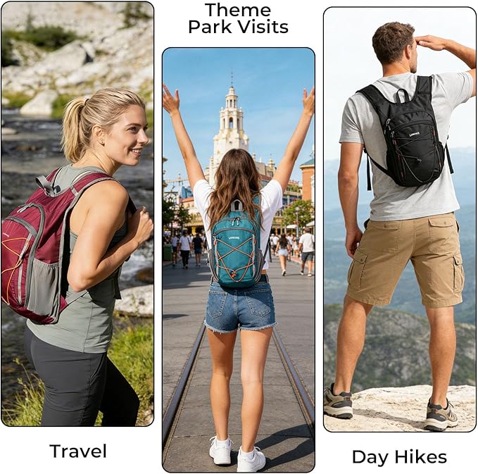 13L Small Hiking Backpack for Women Men, Lightweight Foldable Day pack, Packable Daypack for Travel, Camping (Burgundy)