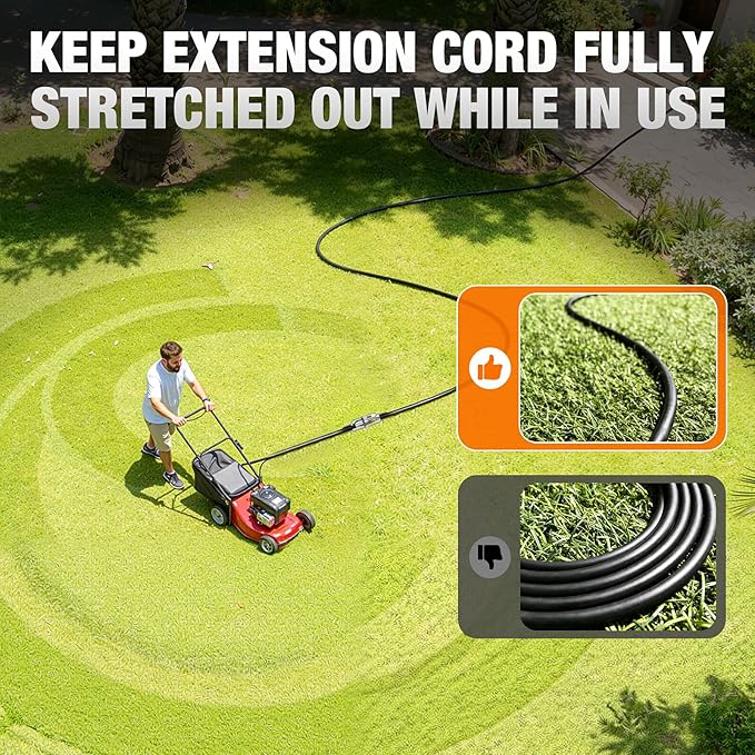 15 FT Outdoor Extension Cord Waterproof, 16/3 Gauge Heavy Duty 3 Prong Power Cord with Lighted Indicator End, 13A 125V 1625W SJTW, ETL Listed, Great for Lawn/Garden/Home(Black)