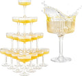 Premium ACRYLIC Champagne Tower Kit | 20 Stackable 7 oz Plastic Coupe Flutes | Reusable & Shatterproof Clear Plastic Glasses for Wedding Receptions, Birthday Parties, and Special Events, Clear Tall