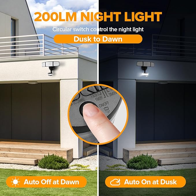 LUTEC 2 Pack 74W 8000 Lumen Motion Sensor Outdoor Lights, 5000K Daylight, IP65 Waterproof Flood Lights Outdoor with Night Light, Dusk to Dawn Motion Detector LED Security Light for Garage, Yard-Black