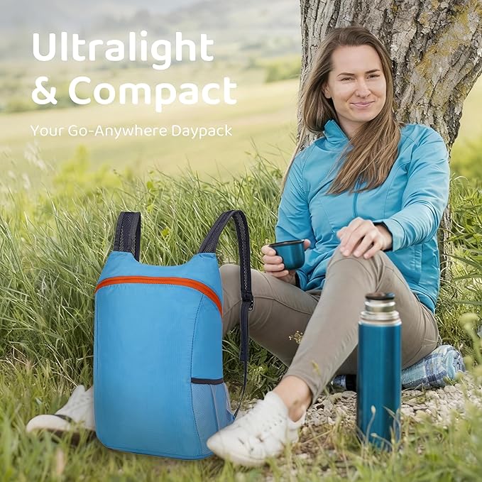 Lightweight and Thin Foldable Backpack, Climbing Bag, Hiking Daypack,20L Waterproof Travel Packable Rucksack (Blue)