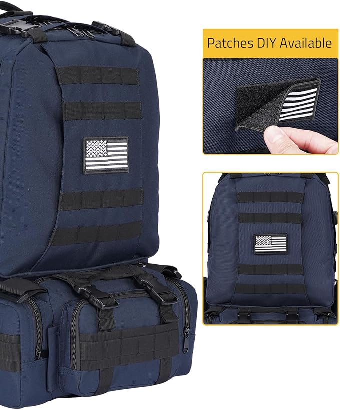 CVLIFE Tactical Backpack Military Army Rucksack 60L Large Assault Pack Detachable Molle Bag, Blue