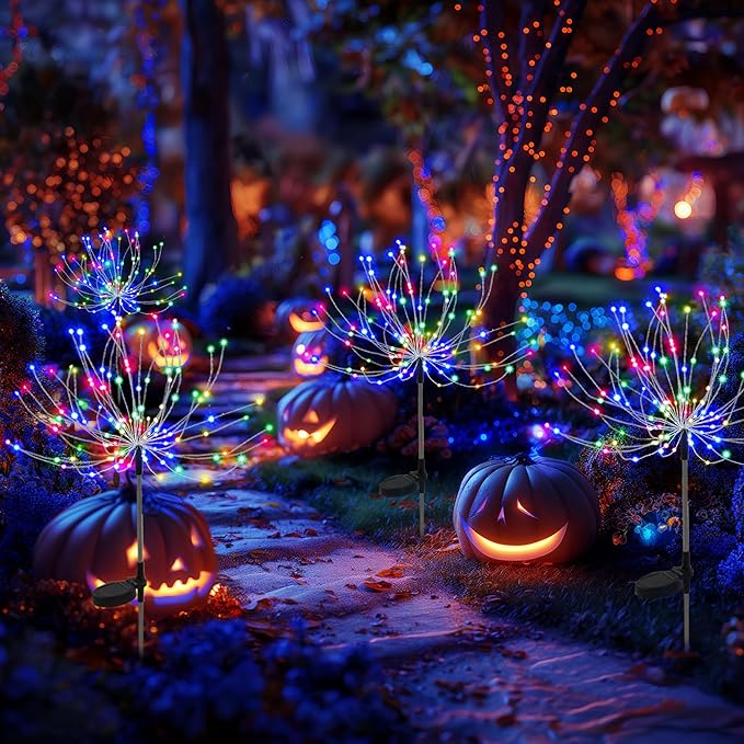 PEVOROS Garden Decor Solar Lights Outdoor,120LED Waterproof Colorful Solar Fairy Garden Lights for Outdoor Decoration,Yard, Patio, Porch,Flower Pot,Pathway, for 4th of July(4Pack)