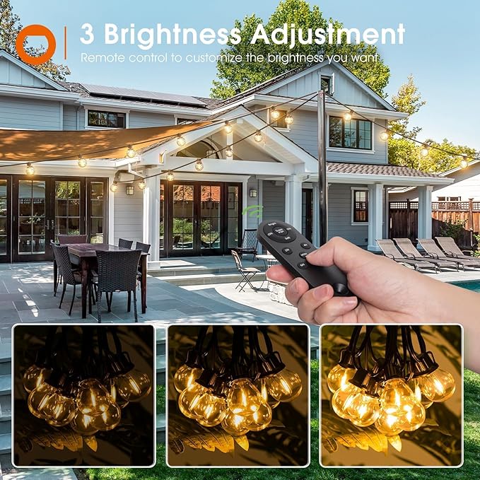 addlon 31FT (25+6) Solar String Lights with Remote, 13 Shatterproof G40 Bulbs, Solar Powered & USB Charging Patio Lights, Dimmable Waterproof Solar Light Outdoor for Camping Porch Backyard Party Decor