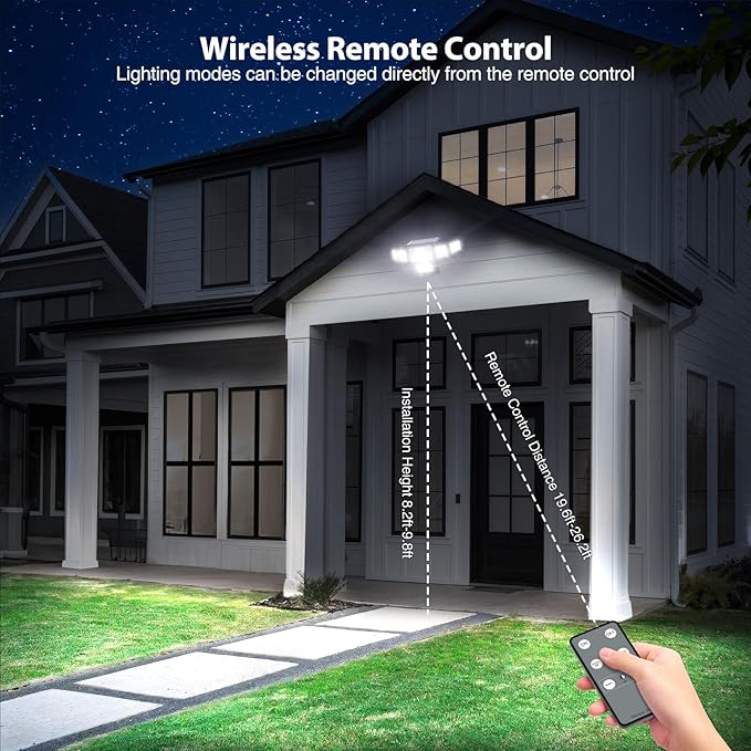 Solar Lights Outdoor, 6000LM 310 LEDs Dual Motion Sensor Solar Flood Lights 6 Heads Security Wall Lights, IP65 Waterproof, Remote Control for Garden, Outside, Backyard, 2 Pack