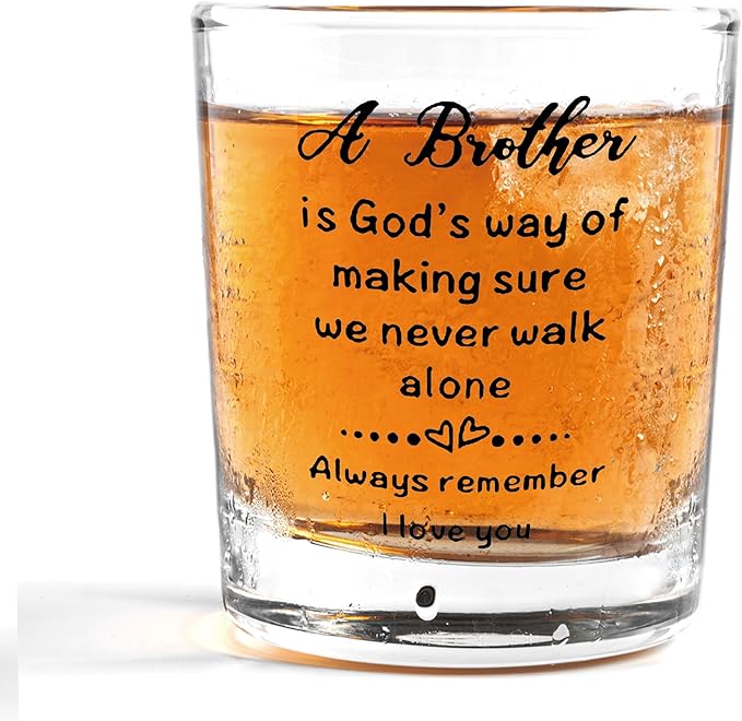 Nogrit Brother Gifts Whiskey Glasses 10 oz, Brother Father's Day Birthday Gifts Old Fashioned Rocks Glasses for Men Drinking Cocktail Scotch Vodka Tequila Rum