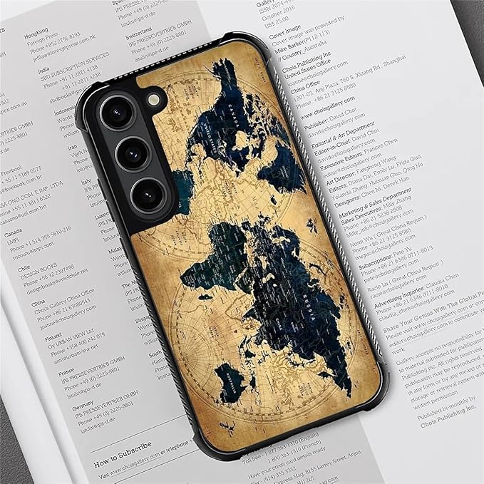 for Samsung Galaxy S23 Plus Case, Brown World Map Pattern Graphic Design Girl Boy Soft Silicone Hard Acrylic Shock Protection for Samsung Galaxy S23 Plus