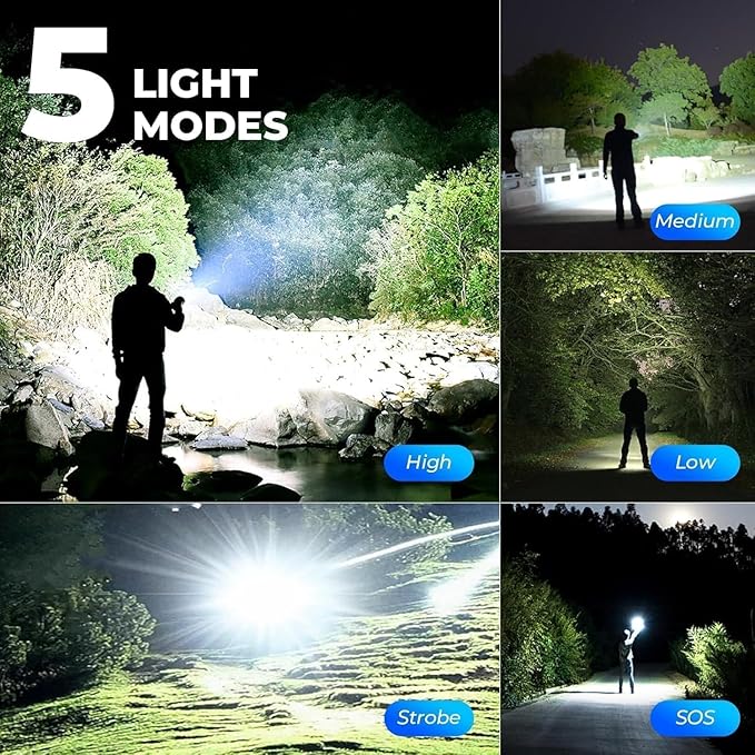 3 Pack Rechargeable LED Flashlights 990,000 Lumens, Adjustable, 5 Modes, IPX7 Waterproof, Powerful Handheld Flash Lights for Camping Hiking Emergency Home