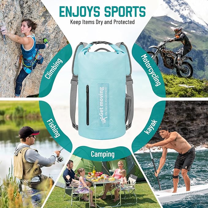 BKNOOU Dry Bag Waterproof Backpack for Women Men, 10L/20L Roll Top Dry Bags for Kayaking Waterproof Bag for Travel, Boating, Beach, Camping, Hiking & Rafting, Dry Storage Bag with Phone Pouch