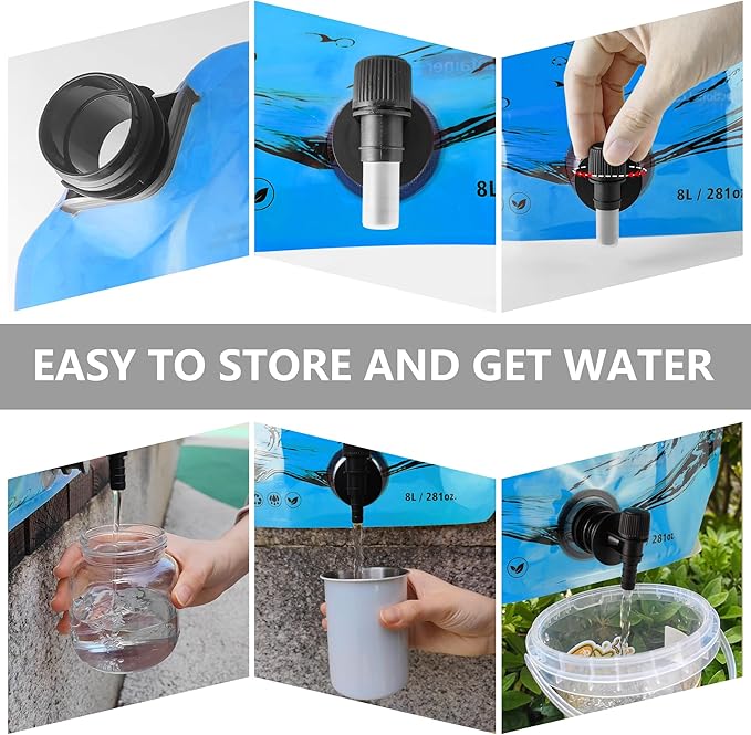Collapsible 8L Water Storage Bag, BPA-Free Portable Folding Water Jug with Adjustable Faucet, Leakproof Emergency Water Bag for Camping, Hiking, Riding, Outdoor Sport (4, Blue)