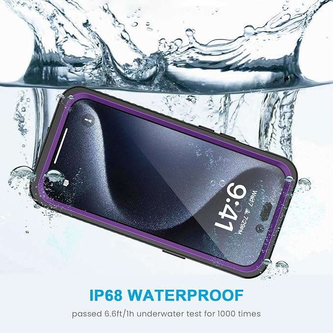 Lanhiem for iPhone 15 Pro Case, IP68 Waterproof Dustproof Shockproof Cases with Built-in Screen Protector, Full Body Sealed Protective Front and Back Cover for iPhone 15 Pro - 6.1 inch (Purple)