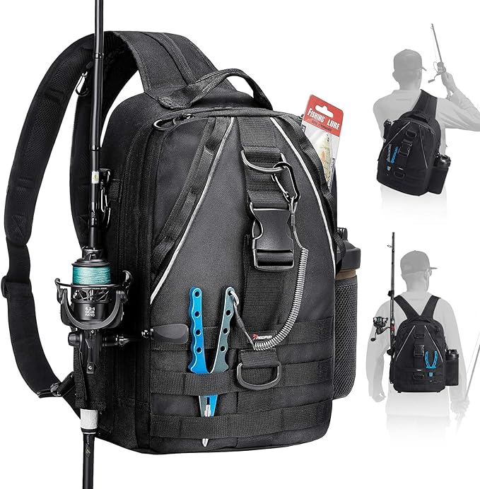 Piscifun Fishing Backpack with Rod Holder, Lightweight Sling Bag Storge Gear and Equipment