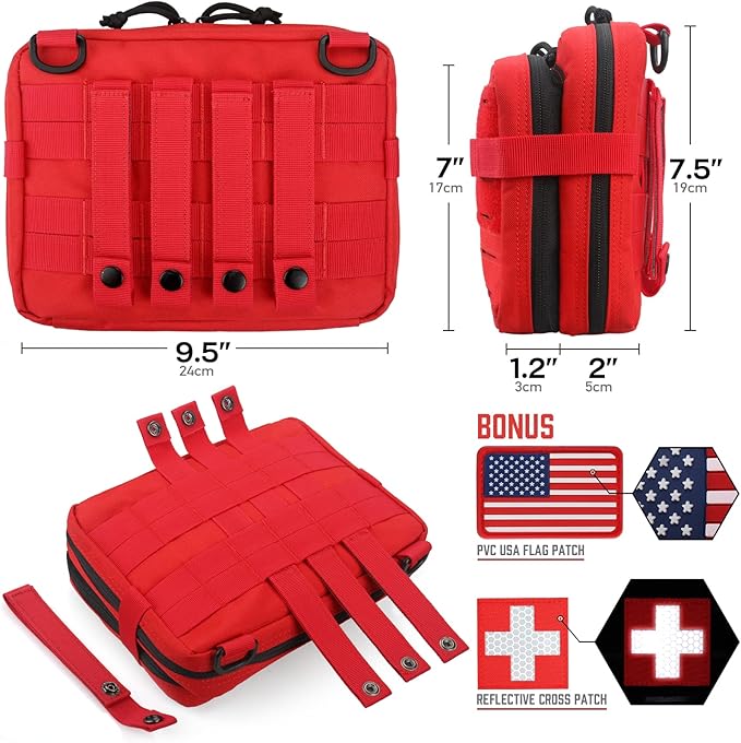 WYNEX Tactical Molle Admin Pouch of Double Layer Design, Admin Pouches Molle Attachment Military Medical EMT Organizer with Map Pocket EDC EMT Pack IFAK Tool Holder Universal U.S.A Patch Included