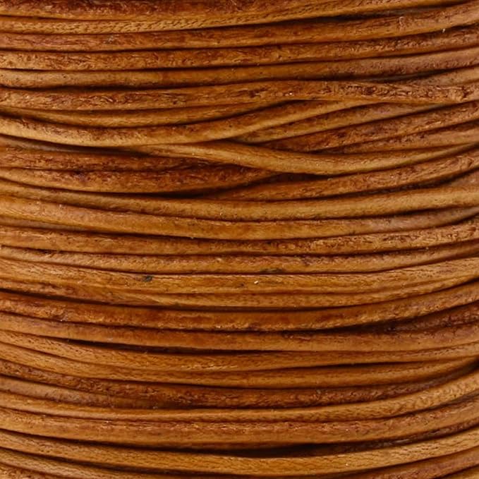 Mandala Crafts Round Cowhide Genuine Rust Leather Cord for Jewelry Making Kumihimo Leather Rope Spool - Rust String Lace - 20 Yds 1mm Cording