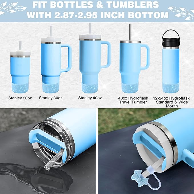 9PCS Blue for Stanley Cup Accessories Set Bling Initials Bow Charms for Stanley Decorations 30/40 Oz Tumbler Accessories Including Bow Straw Topper, Handle Strap, Spill Stopper（Letter K）