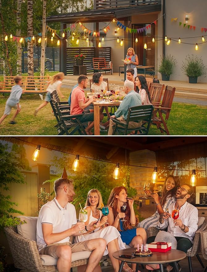 Larkvue 50FT(2x25FT) Outdoor String Lights, Patio Lights with 20+2 LED Dimmable Waterproof ST38 Vintage Bulbs for Backyard Bistro Cafe Deck, Black